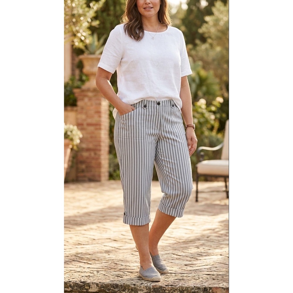 Jones New York Sport Grey White Striped Cotton Capri Pants Plus Size 22W